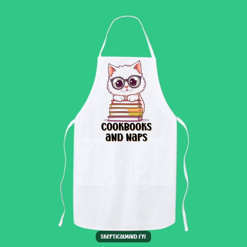 Funny Cat Cooking Apron: Bookish cat with glasses, protects clothes humorously.