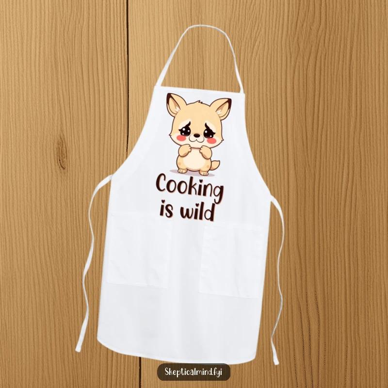 Funny apron featuring a kawaii animal shrugging in disbelief, perfect for protecting clothes with a humorous expression of shock.
