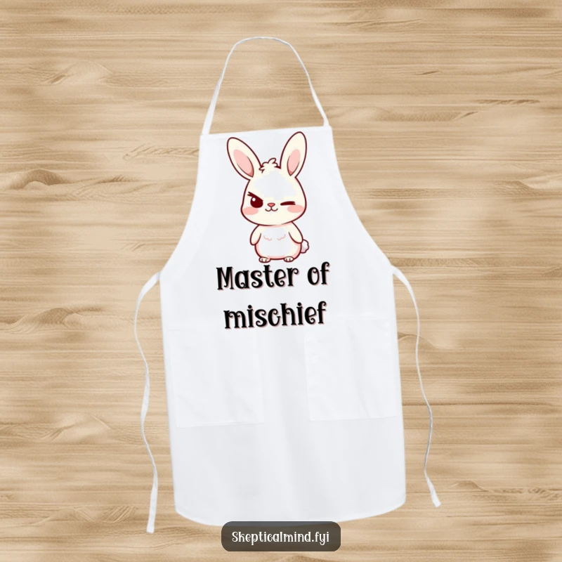 Funny Apron featuring a small bunny character with a confident smirk and a raised eyebrow, perfect for the sassy chef.