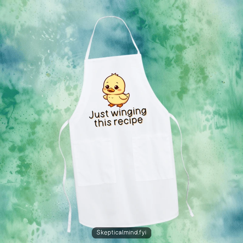 Funny duckling apron with a small duckling waddling with a confused and amused look, perfect for cooking.