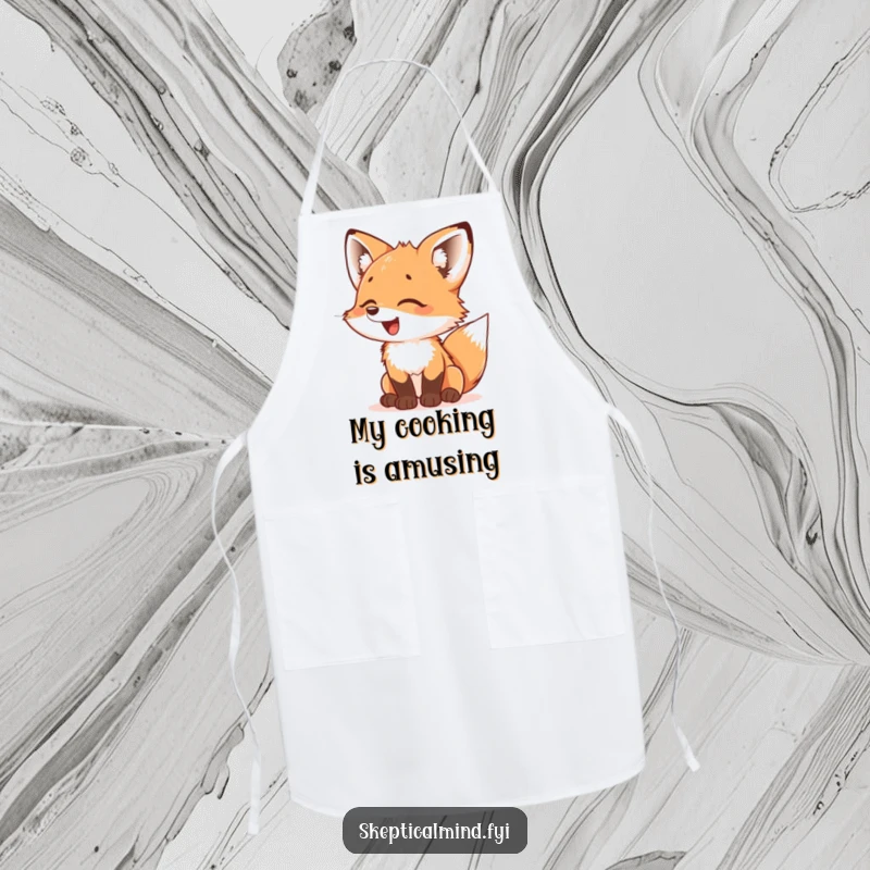 Funny Fox Cub Apron: A giggling fox cub looks at something with bewildered delight, a fun and functional kitchen accessory.