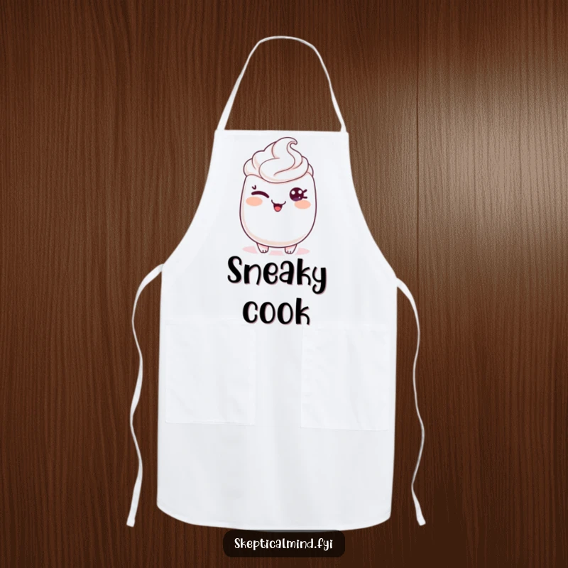 Funny kitchen apron featuring a sour cream character giving a sly wink, with a mischievous glint, perfect for adding fun to cooking.