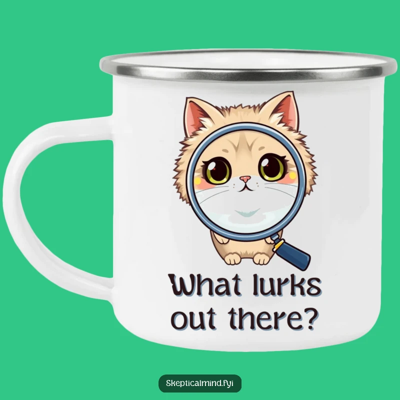 Funny Cat Magnifying Glass Camping Mug: Adventure & Laughs, Outdoor Fun, Perfect Gift!