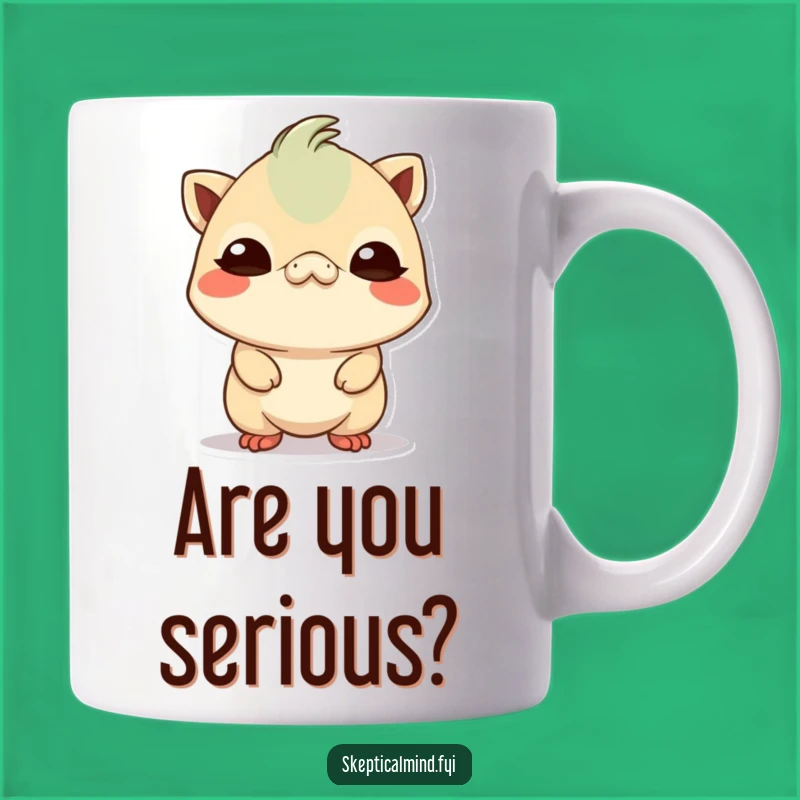 Funny Skeptical Kawaii Creature Mug: Hilarious Gift for the Doubtful Soul