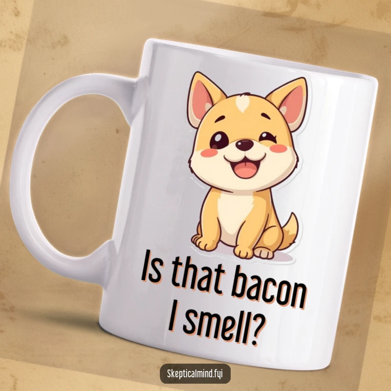 Funny dog mug with a happy puppy tilting its head inquisitively, looking confused yet adorable, perfect for dog lovers gift.