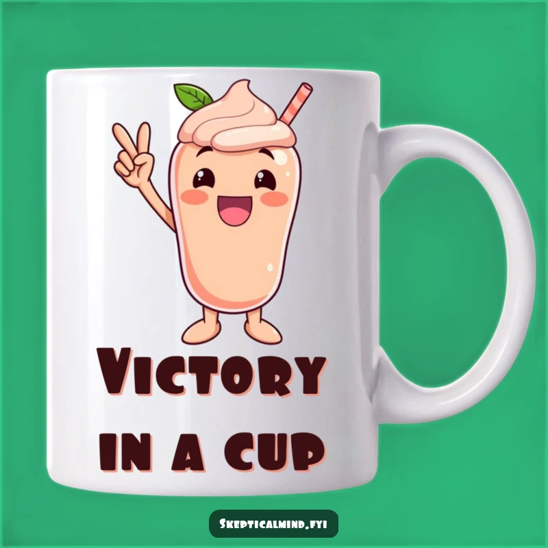 Funny Excited Peach Smoothie Mug - Victory Pose - Hilarious Achievement Gift