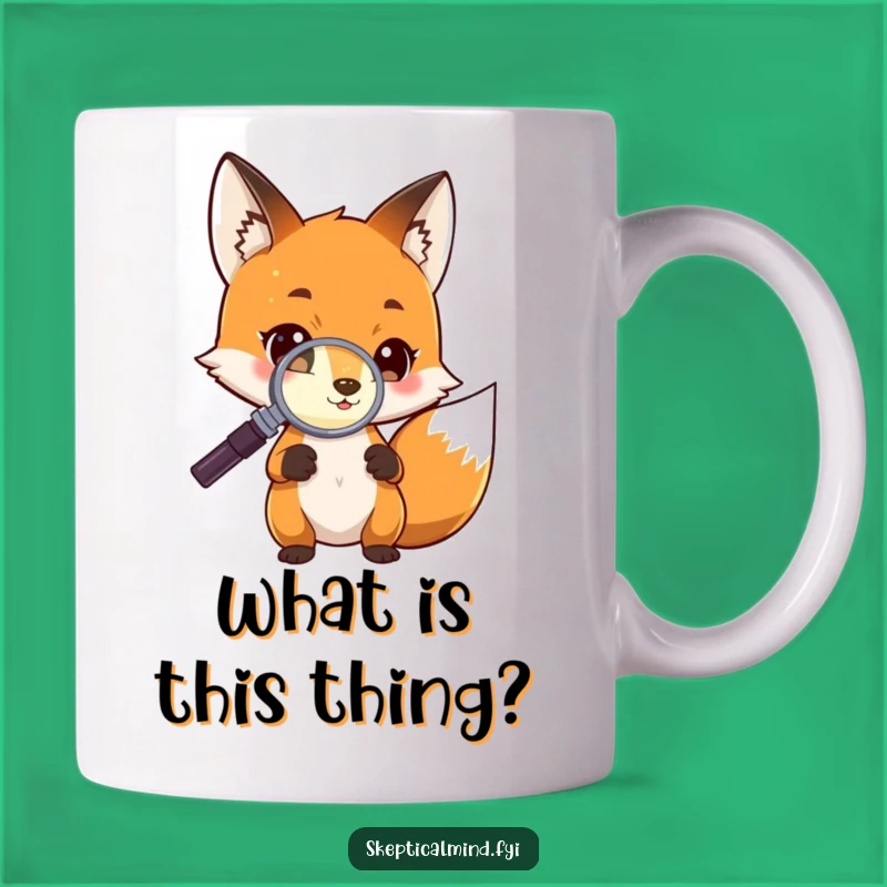 Funny Fox Magnifying Mug: Curious Fox Investigates Glow, Intriguing Gift