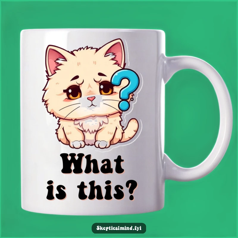 Funny Puzzled Cat Mug - The Purrfectly Confused Funny Gift for Thinkers
