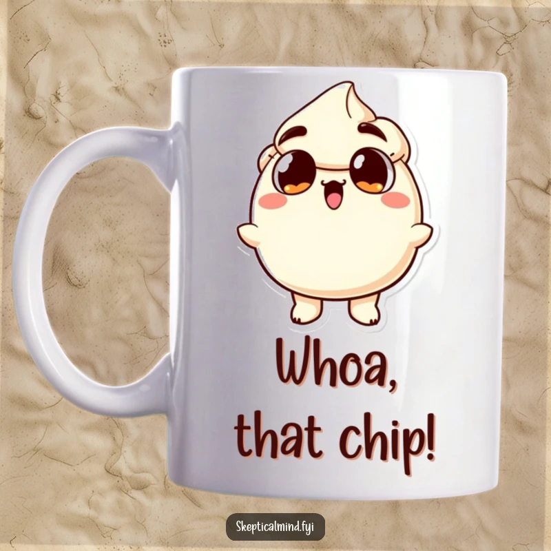 Funny mug featuring a sour cream character in a state of shock, with wide eyes and an open mouth, perfect for expressing surprise.
