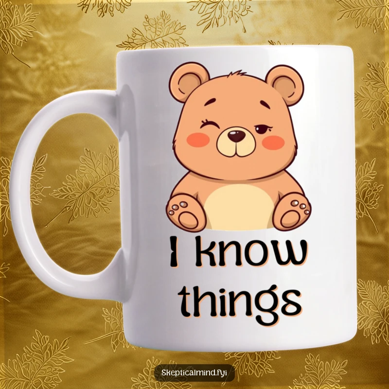 Funny mug with a confident bear giving a knowing wink and a subtle nod, projecting suave charm.