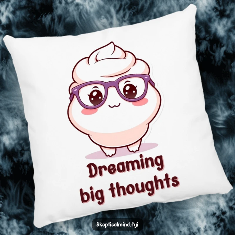Funny plush pillow featuring a delighted sour cream character in big glasses with a silly grin, combining comfort and clever humor.