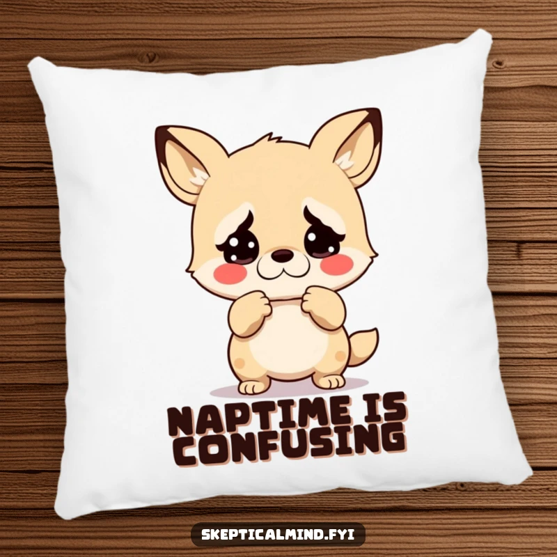 Funny pillow with a kawaii animal shrugging with extreme disbelief, offering comfort and a humorous expression of shock and surprise.