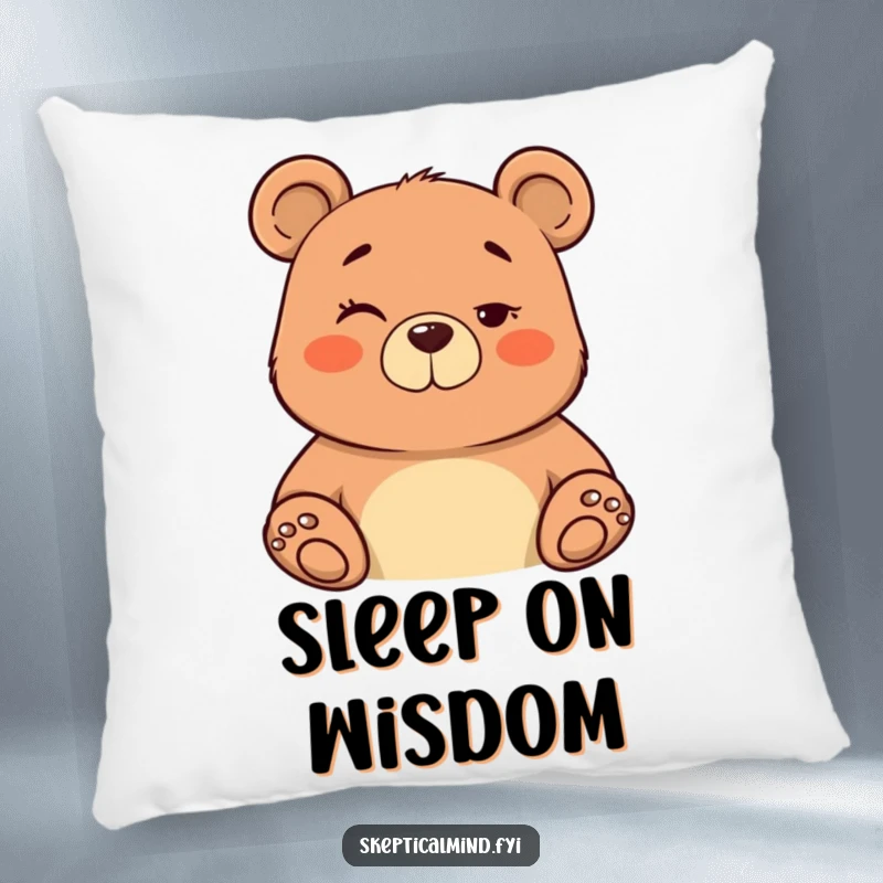 Funny pillow featuring a confident bear giving a knowing wink and subtle nod, symbolizing smooth confidence.