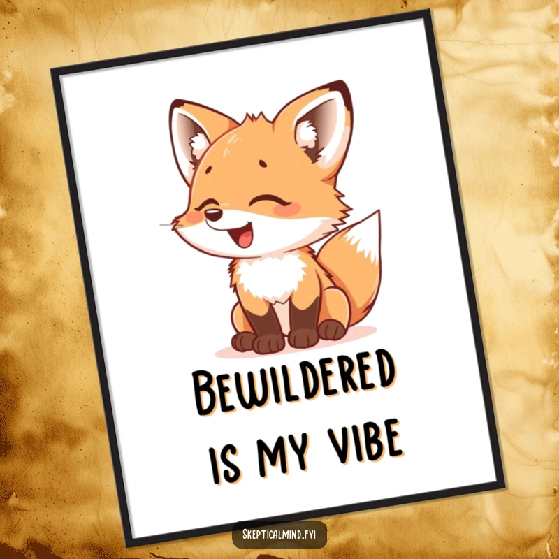 Funny Fox Cub Digital Art Print: A giggling fox cub looks at something with bewildered delight, an instant downloadable piece of art.