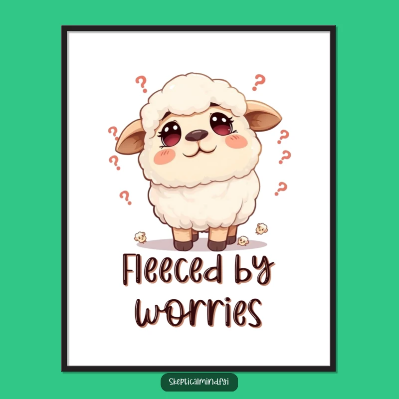 Funny Sheep Doubt Digital Art: Worried Character Print for Instant Relatability