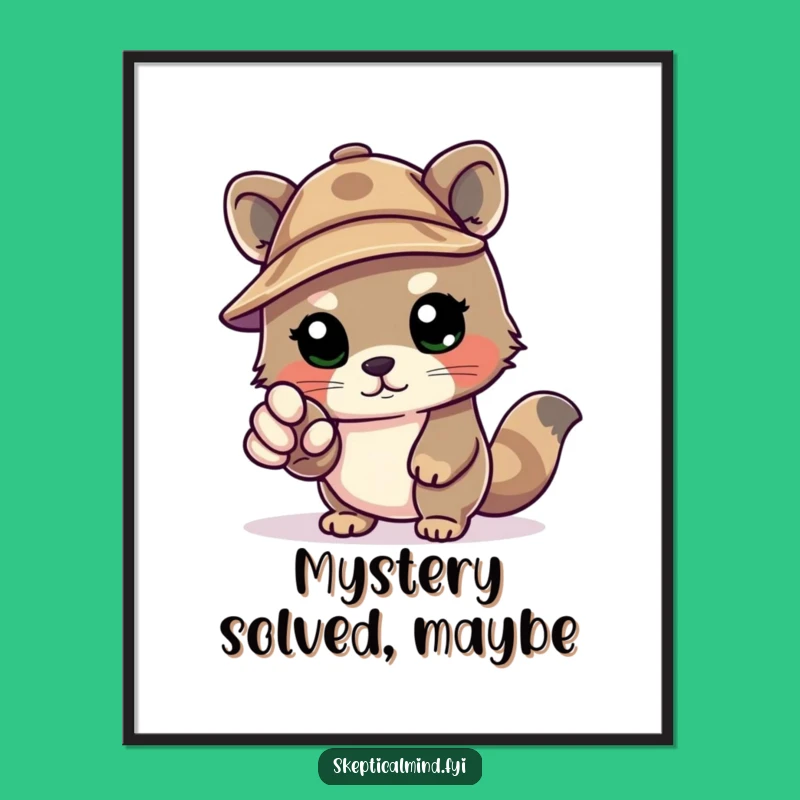 Funny Detective Kawaii Animal Digital Art: Instant Mystery for Your Walls