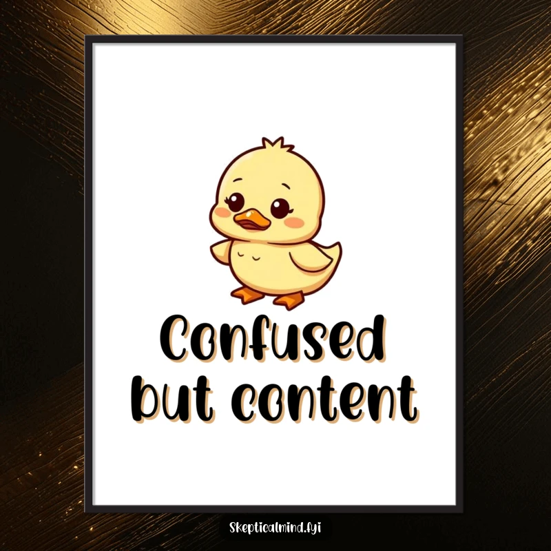 Funny duckling digital art print of a small duckling waddling with a confused and amused expression, instant download.