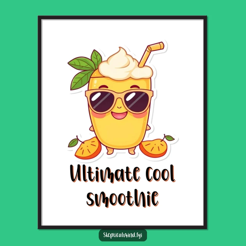 Funny Mango Smoothie Sunglasses Digital Art Print, Cool Fruit Character Decor Gift