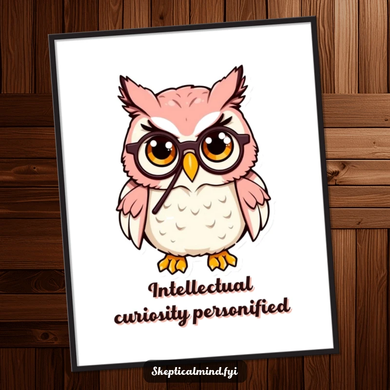 Funny Owl Digital Art Print: A cute owl wearing a monocle raises an eyebrow, an instant downloadable piece of art.