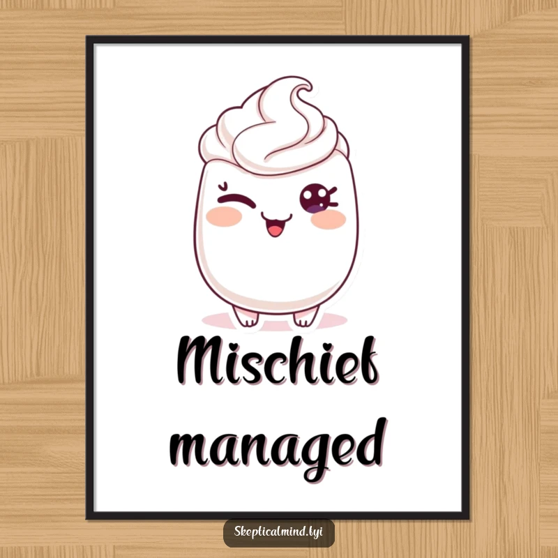 Funny digital art print of a sour cream character giving a knowing wink, with a mischievous glint in its eye, exuding cheeky charm.