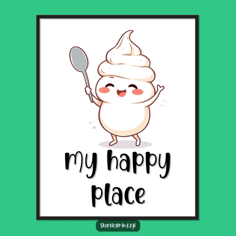 Funny Sour Cream Dancing Digital Art - Giggling Character Spoon Joyful Print Funny Gift