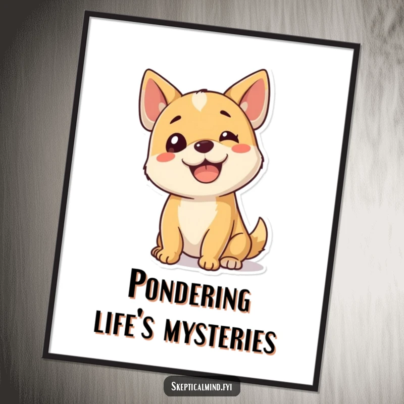 Funny dog digital art print of a happy puppy tilting its head, cute and questioning, instant download for art lovers.