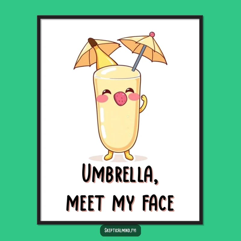 Funny Banana Smoothie Raspberry Digital Art Print, Whimsical Fruit Character Decor Gift