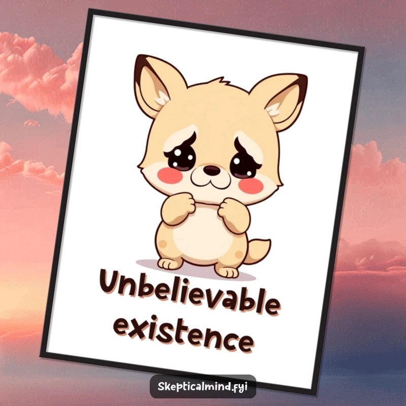 Funny digital art of a kawaii animal shrugging with exaggerated disbelief, offering instant humorous decor and relatable expressions of shock.