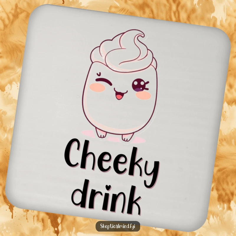 Funny drink coaster depicting a sour cream character giving a mischievous wink, adding a playful and humorous touch to beverages.