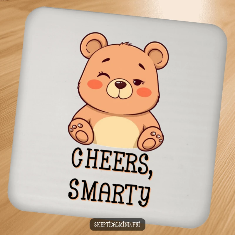 Funny drink coaster featuring a confident bear giving a knowing wink and subtle nod, symbolizing smooth charm.
