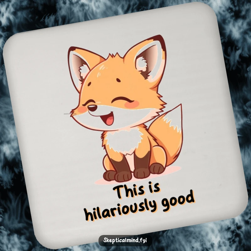 Funny Fox Cub Drink Coasters: A giggling fox cub looks at something with bewildered delight, a protective and adorable addition to any table.