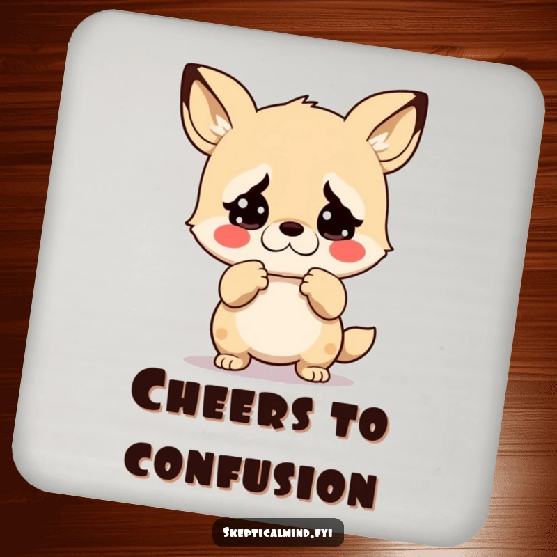 Funny drink coasters featuring a kawaii animal shrugging with exaggerated disbelief, excellent for protecting surfaces with humorous flair.