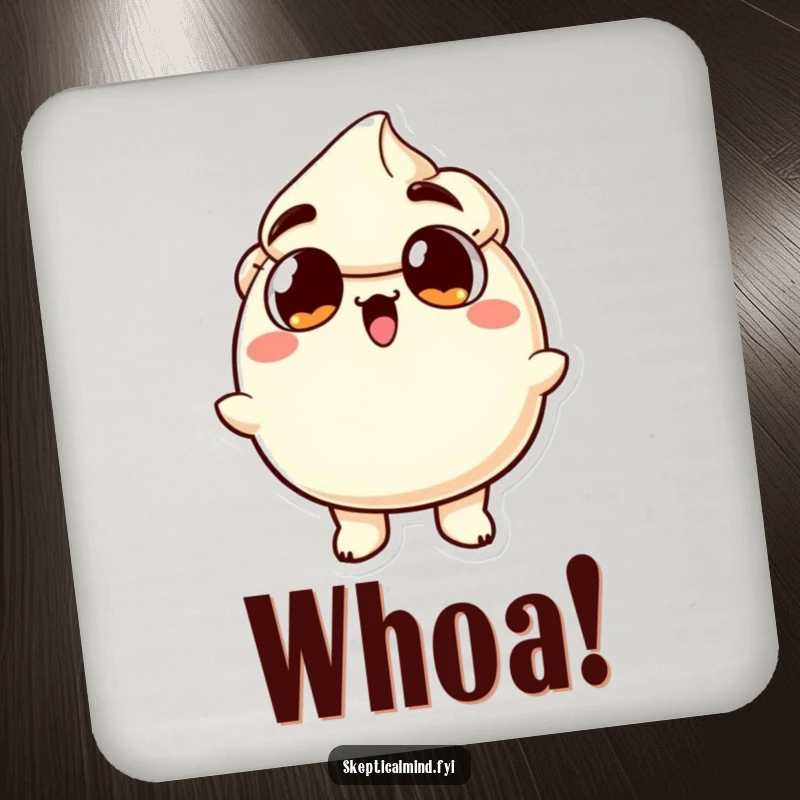 Funny drink coaster with a sour cream character in surprise, wide eyes and open mouth, perfect for adding humor to tables.