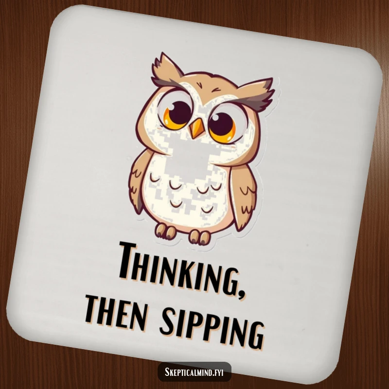 Funny Coasters: A curious owl with wide, questioning eyes tilts its head, adding humorous protection and thoughtful charm to tabletops.