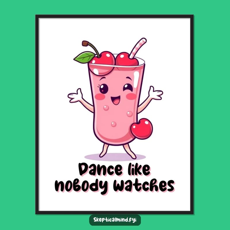 Funny Cherry Smoothie Dance Poster, Cheerful Fruit Character Wall Art Gift