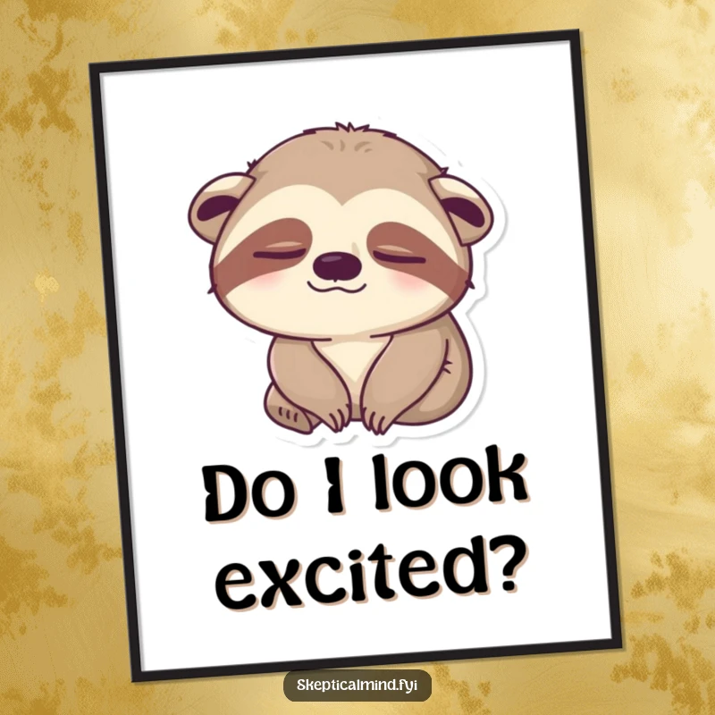 Funny sloth poster showing a sleepy sloth slowly blinking one eye, its unimpressed gaze radiating pure, humorous disdain for hurry.