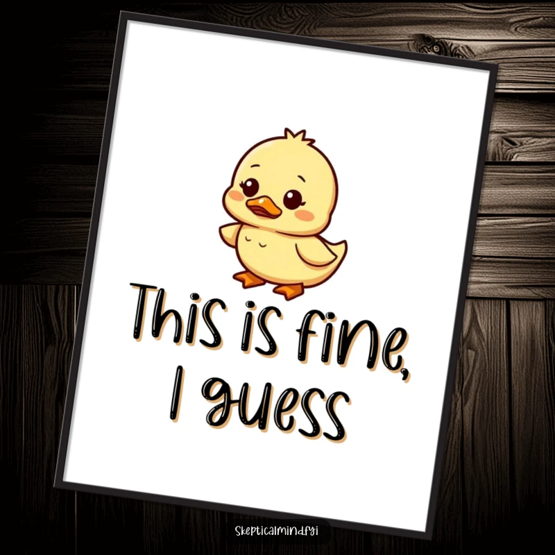 Funny duckling poster featuring a small duckling waddling with a confused and amused expression, ideal for wall decor.