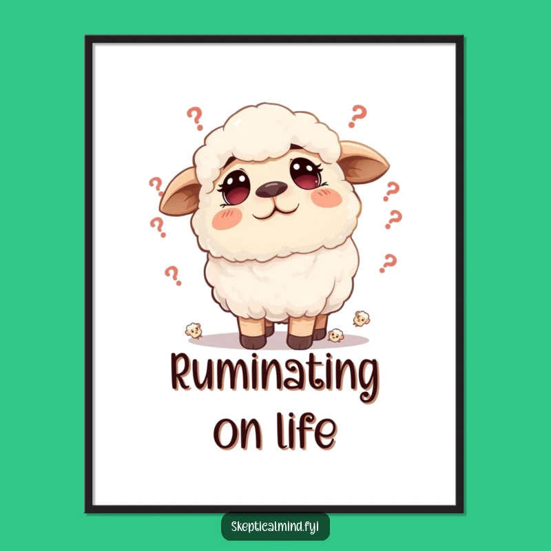 Funny Sheep Doubt Poster: Worried Character Art for Reflective Spaces