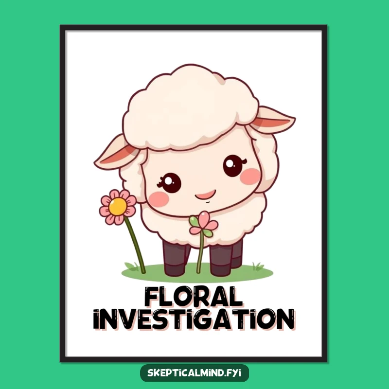 Funny Sheep Flower Poster: Quizzical Sheep Humorous Art For Your Walls