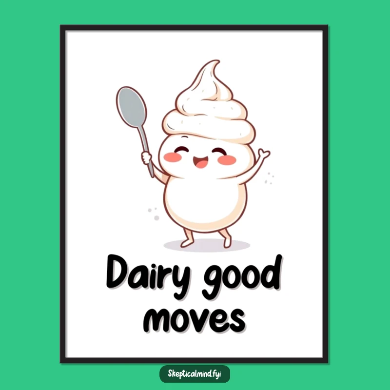Funny Sour Cream Dancing Poster - Giggling Character Spoon Jig Wall Art Funny Gift