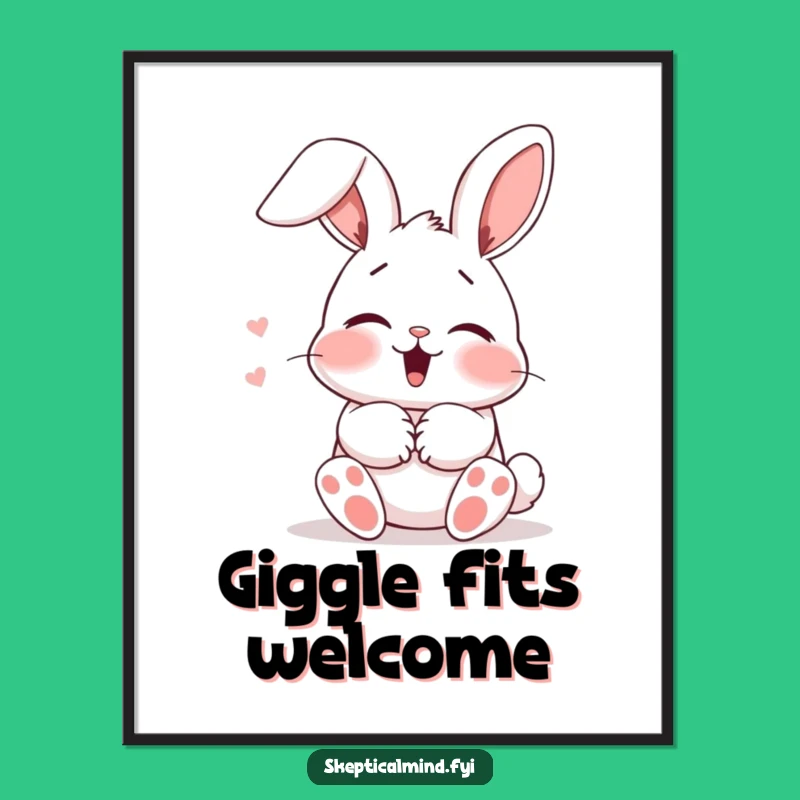 Funny Blushing Bunny Poster: Giggling Cute Art, Adorable Humorous Wall Decor Gift
