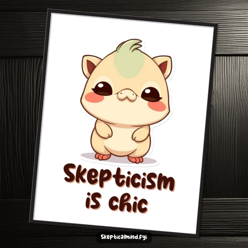Funny small Kawaii creature tilting its head with a comically skeptical expression, making this poster a unique and humorous piece of wall art.