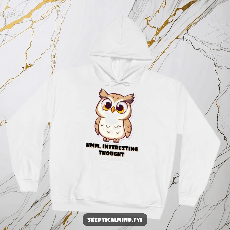 Funny Hoodie: A curious owl with large, questioning eyes tilts its head, offering cozy comfort and thoughtful humor.
