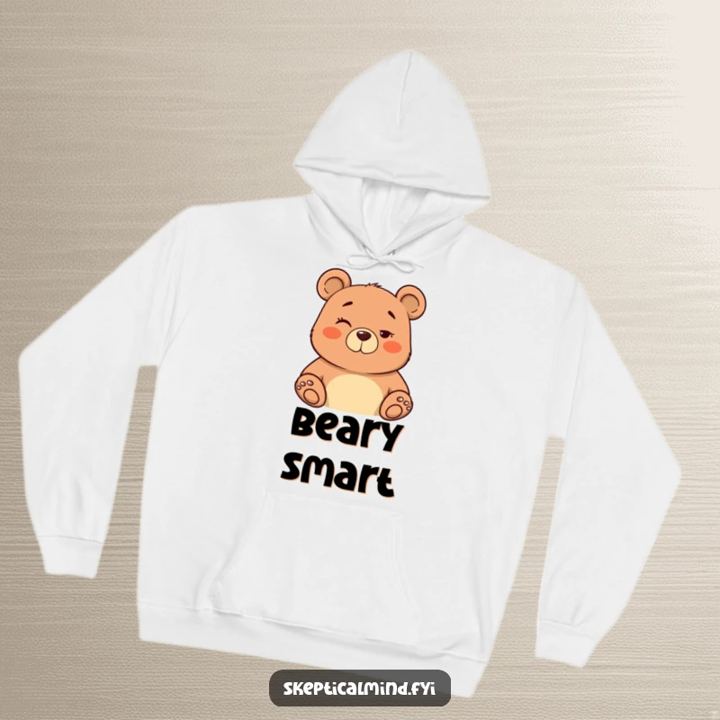 Funny hoodie showing a confident bear with a knowing wink and subtle nod, embodying smooth confidence.