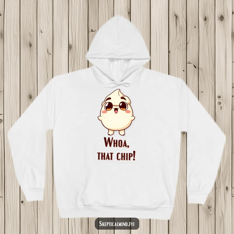 Funny hoodie depicting a sour cream character in utter surprise, with wide eyes and a gaping mouth, for cozy and humorous wear.