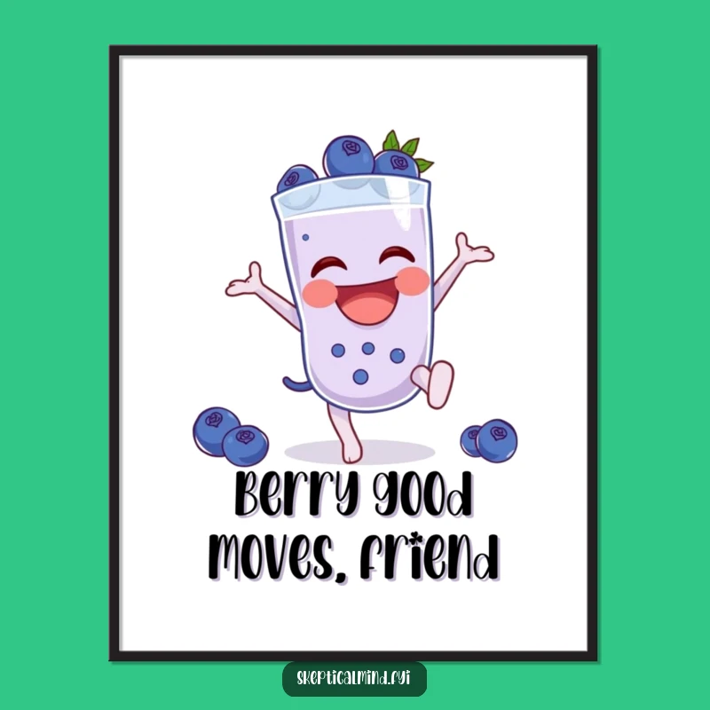 Funny Free Printable Wall Art: Blueberry Smoothie Cartwheel Action, Energetic Downloadable Art
