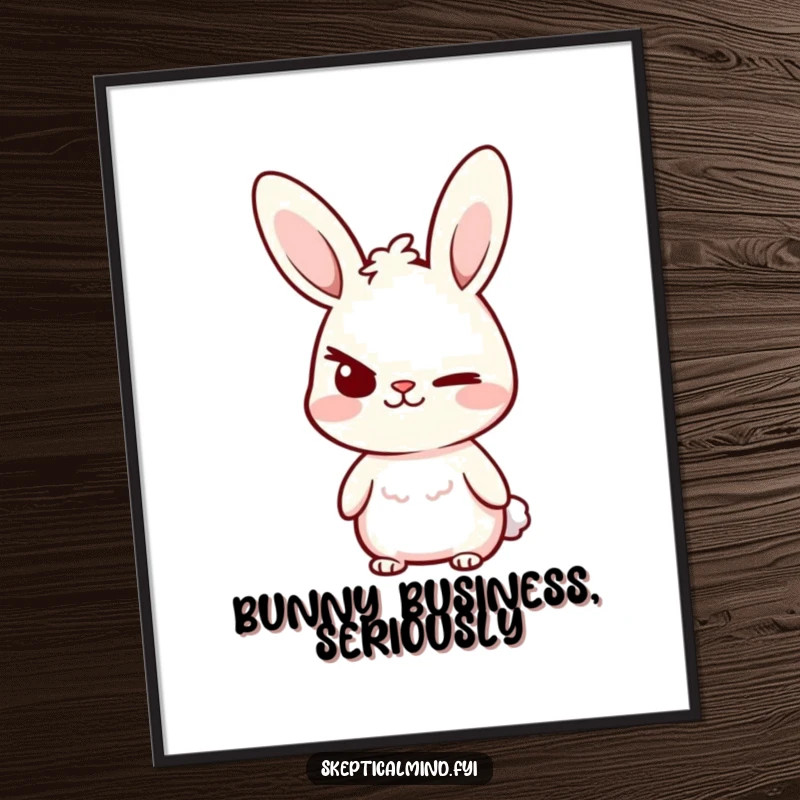 Funny Free Printable Wall Art: A small bunny character raises one eyebrow with a confident, cheeky smirk. Sassy, humorous downloadable.