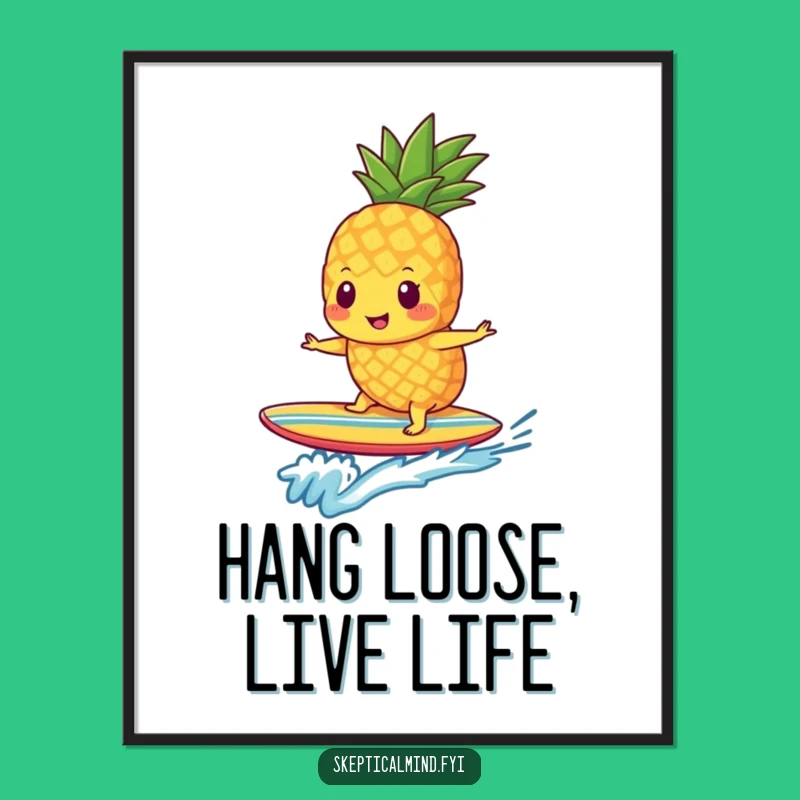 Funny Free Printable Wall Art: Pineapple Surfer Dude Vibes - Cool Downloadable Art