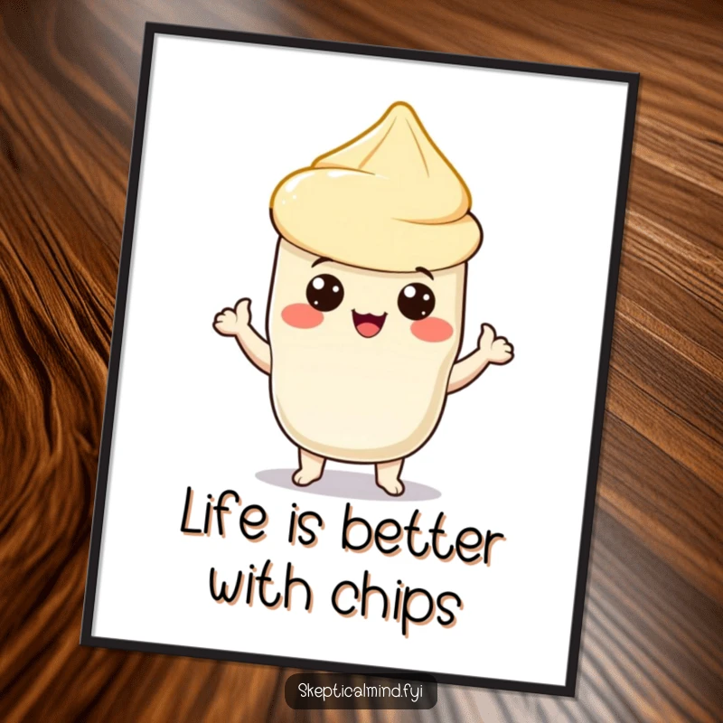 Funny Free Printable Wall Art: A proud sour cream character presents a perfectly delicious chip, adding humor to decor.