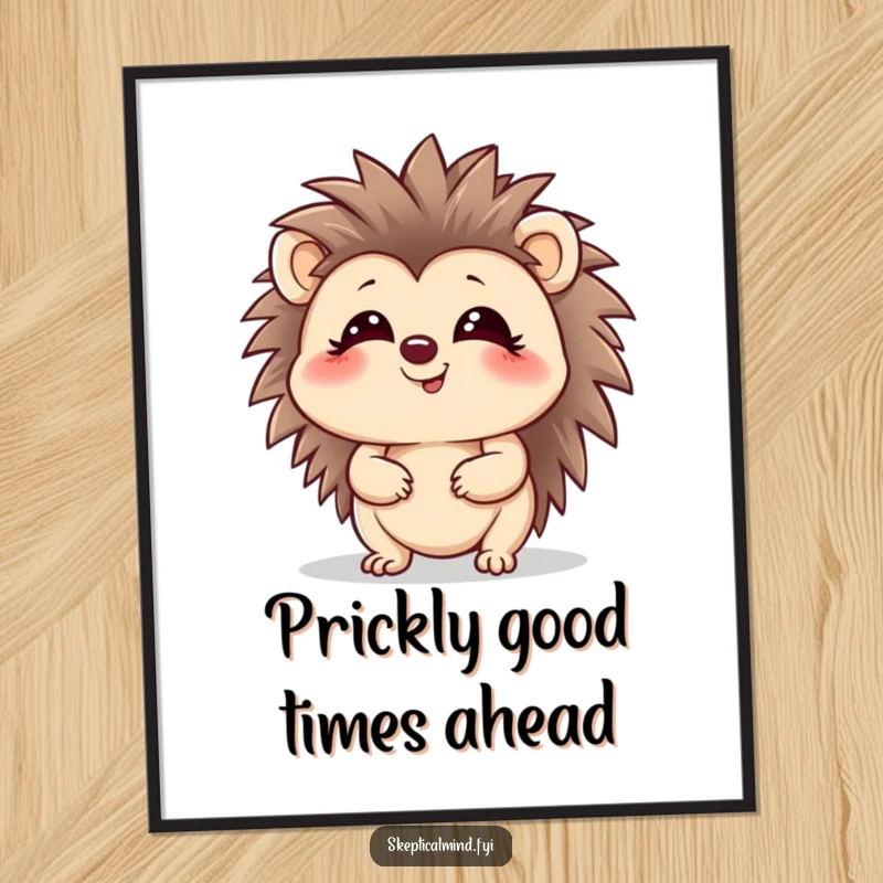 Funny Free Printable Wall Art: Giggling hedgehog looking up playfully, with a mischievous glint in its eyes.
